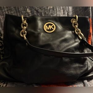 Michael Kors Black Shoulder Bag with Gold Accents